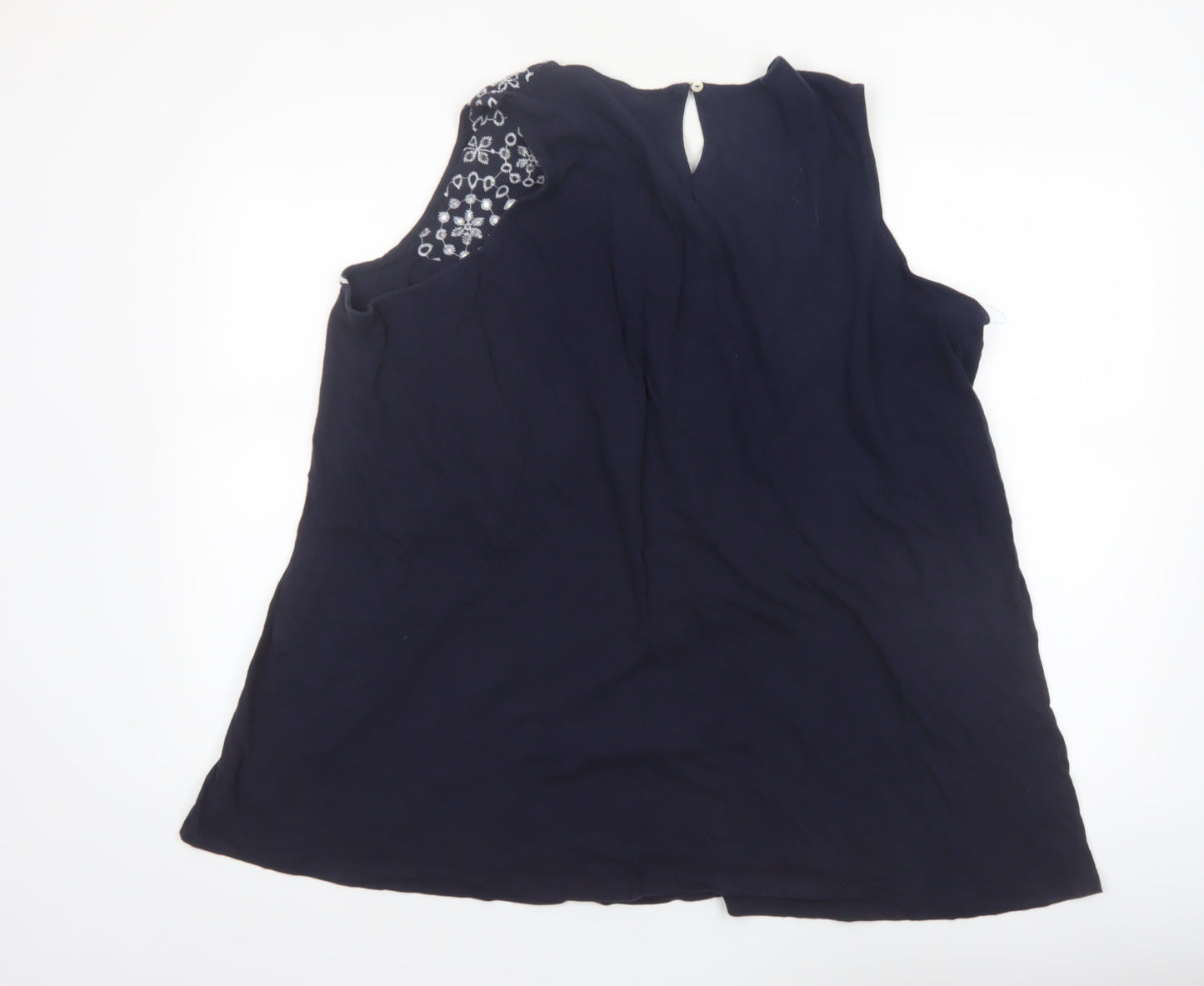 Yours Women’s Navy Blue Sleeveless Embroidered Cotton Blouse Size 22
