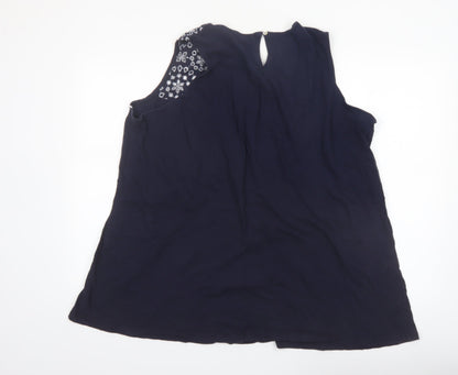 Yours Women’s Navy Blue Sleeveless Embroidered Cotton Blouse Size 22