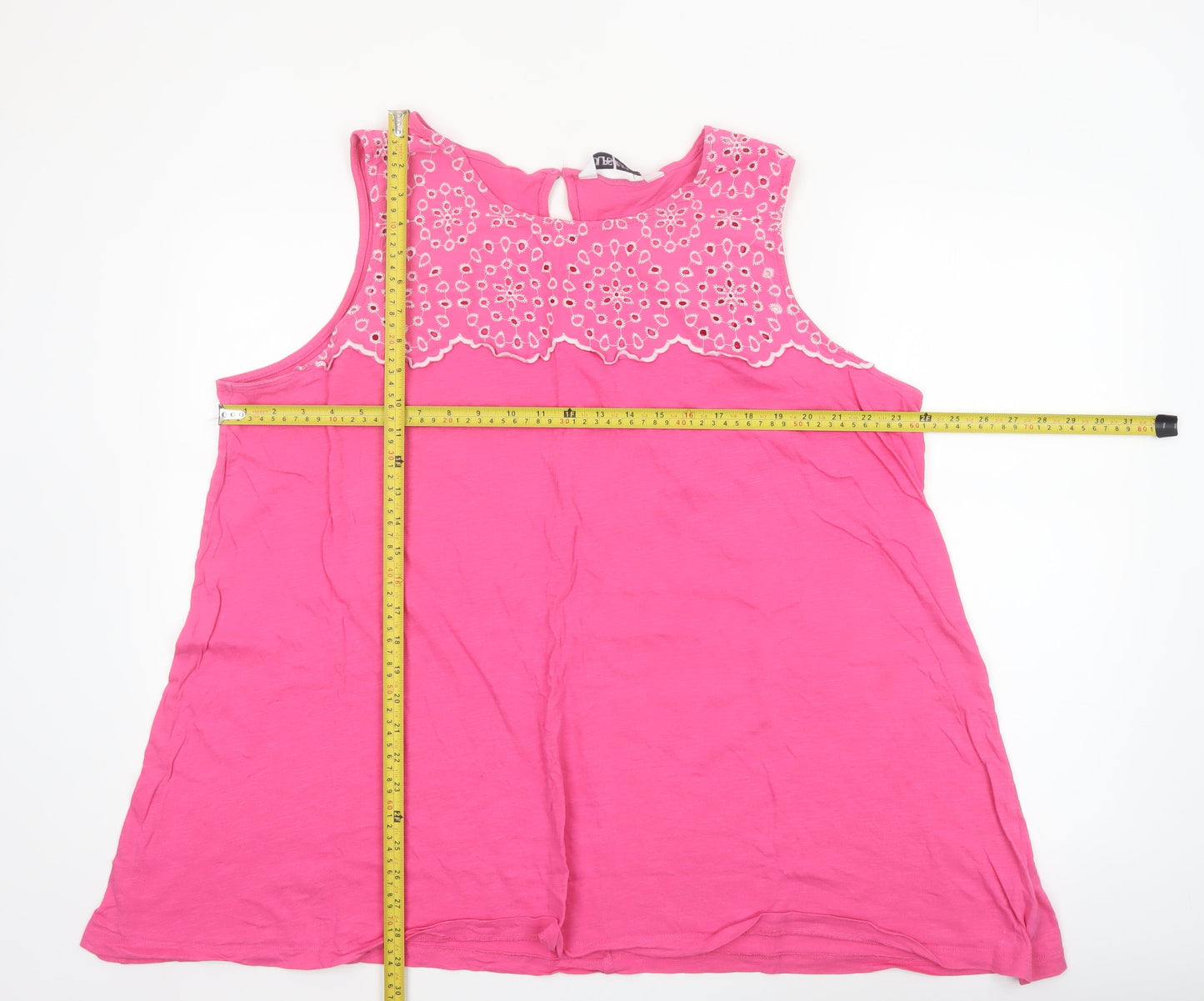 Yours Clothing Women Pink Embroidered Cotton Plus Size 22 Sleeveless Top