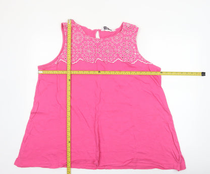 Yours Clothing Women Pink Embroidered Cotton Plus Size 22 Sleeveless Top