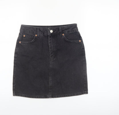 Topshop Women Black Denim Short Skirt Size 6 High Waist Pencil