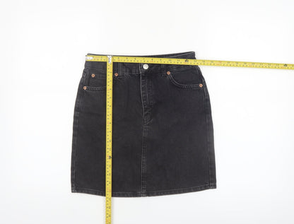 Topshop Women Black Denim Short Skirt Size 6 High Waist Pencil