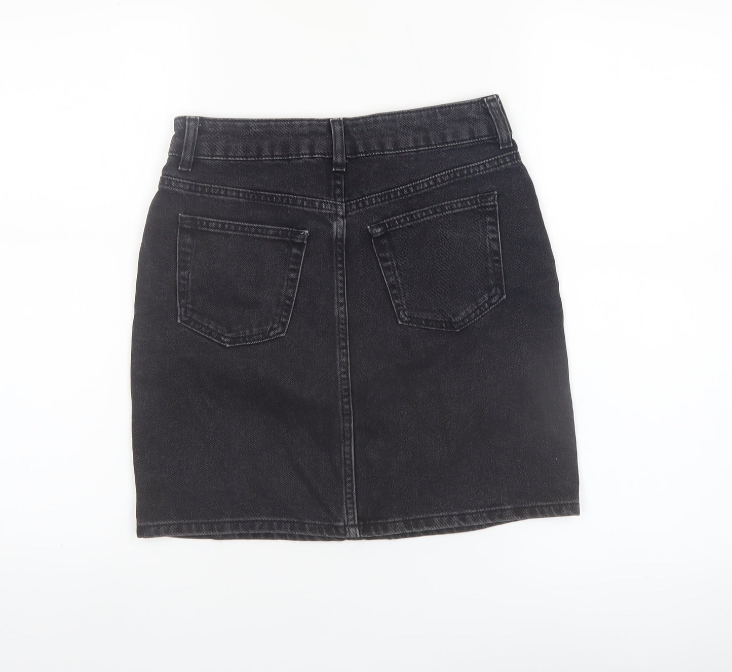Topshop Women Black Denim Short Skirt Size 6 High Waist Pencil
