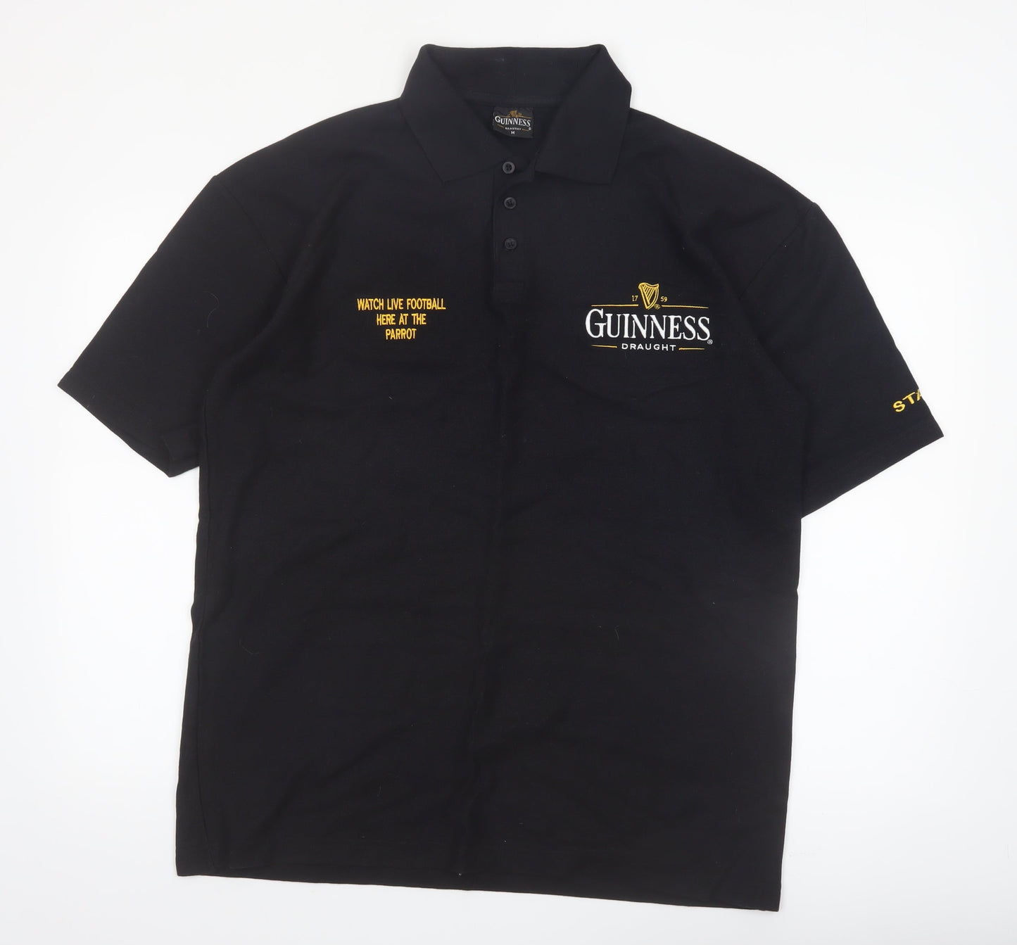 Guinness Men's Black Embroidered Logo Polo Shirt Size M