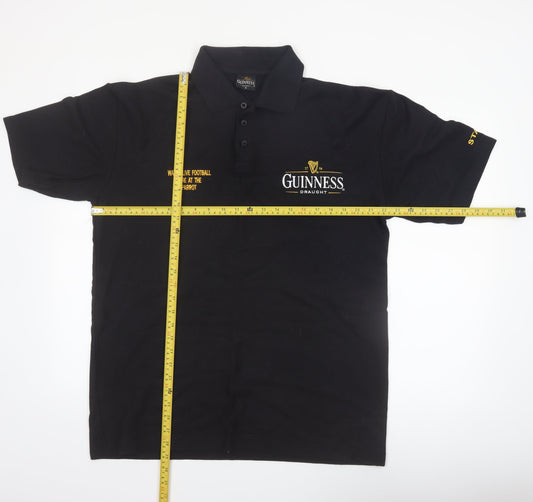 Guinness Men's Black Embroidered Logo Polo Shirt Size M