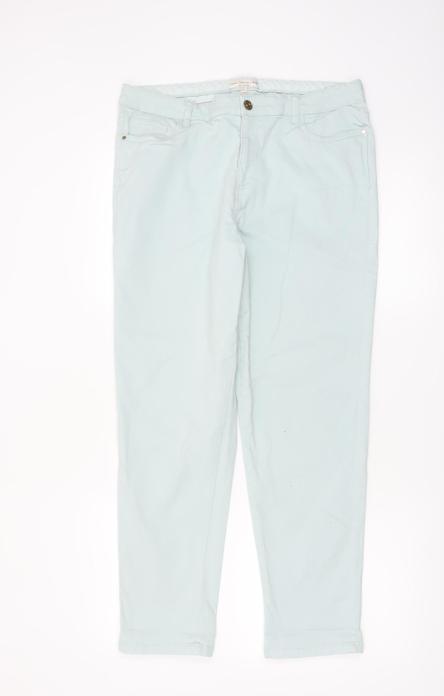 F&F Women's Blue Chino Trousers Size 14 Stretch Cotton Casual