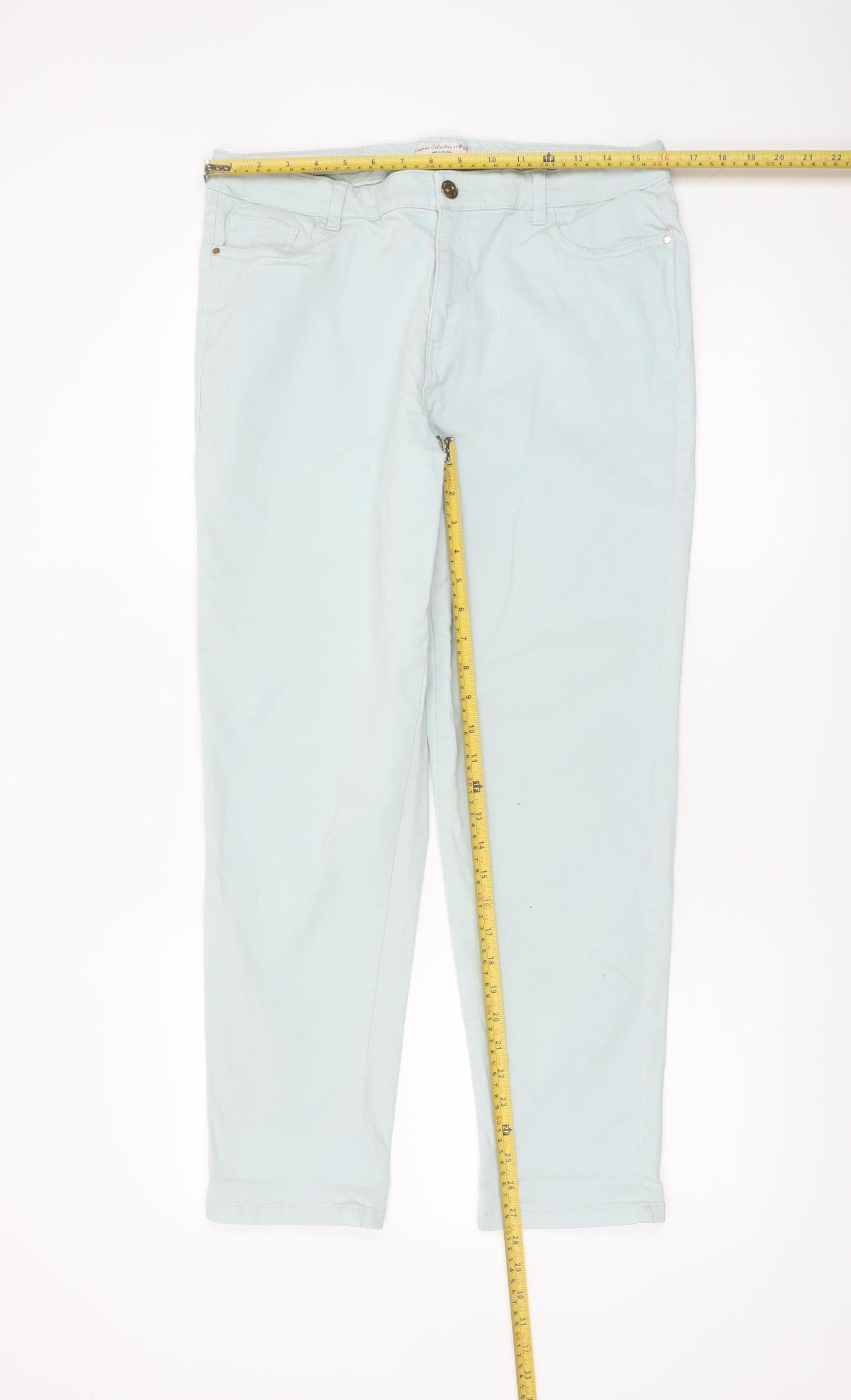 F&F Women's Blue Chino Trousers Size 14 Stretch Cotton Casual