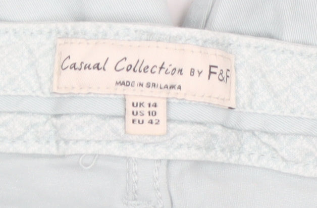 F&F Women's Blue Chino Trousers Size 14 Stretch Cotton Casual