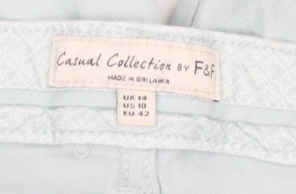F&F Women's Blue Chino Trousers Size 14 Stretch Cotton Casual