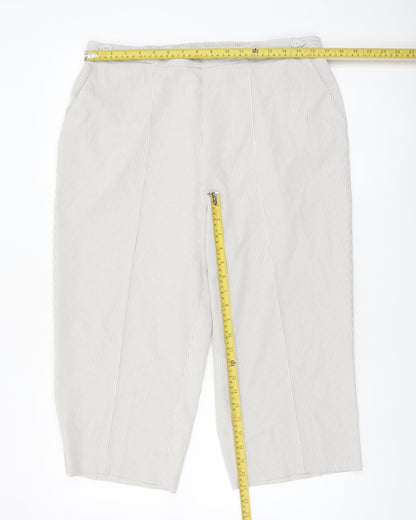 Bm Women’s Beige Striped Cropped Trousers Size 16 Cotton Blend