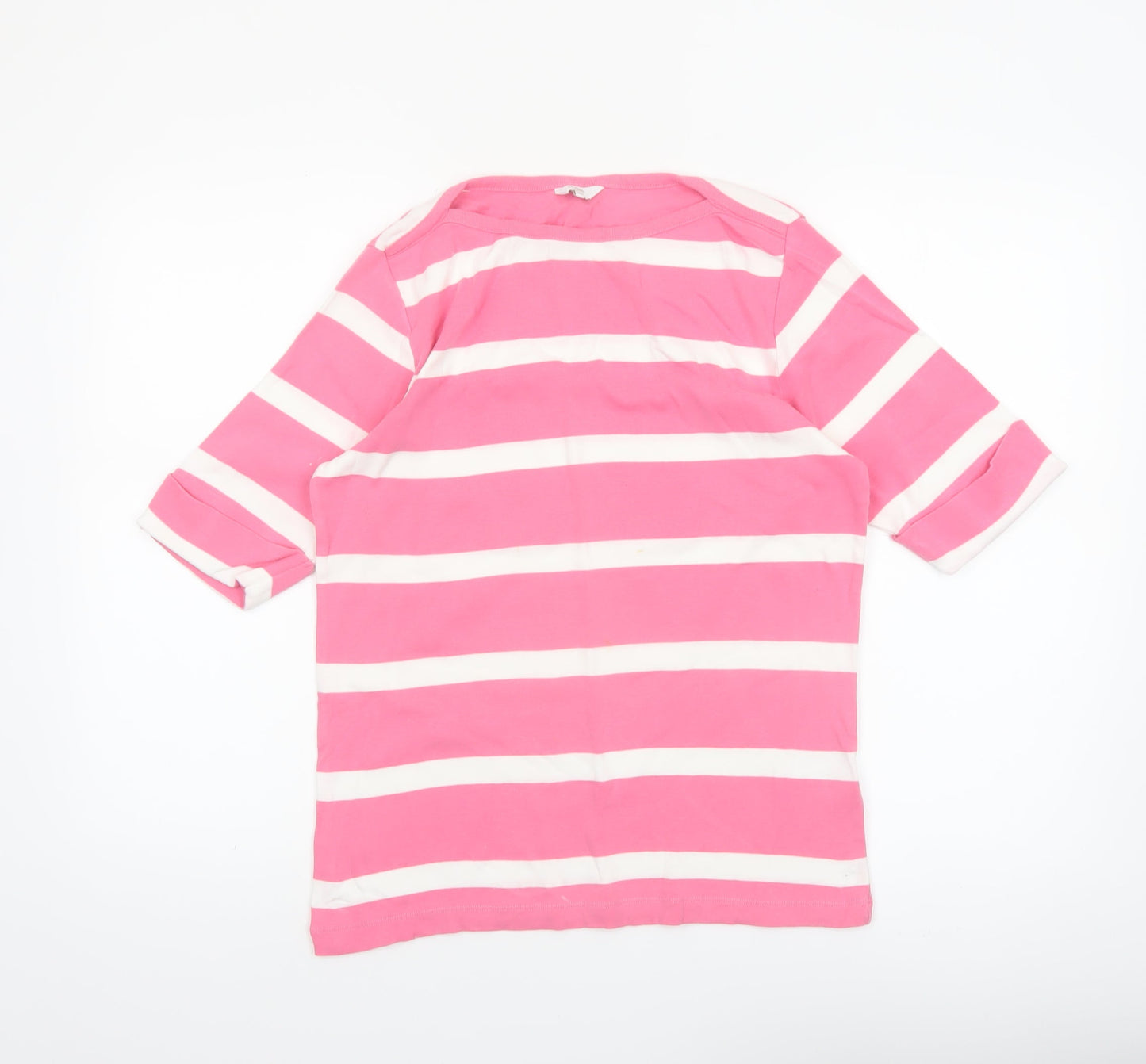 Cotton Traders Women's Pink White Striped 3/4 Sleeve Cotton T-Shirt UK 14