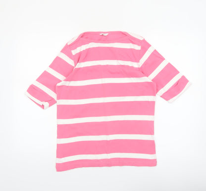 Cotton Traders Women's Pink White Striped 3/4 Sleeve Cotton T-Shirt UK 14