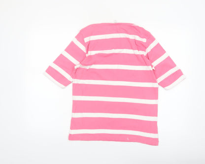Cotton Traders Women's Pink White Striped 3/4 Sleeve Cotton T-Shirt UK 14