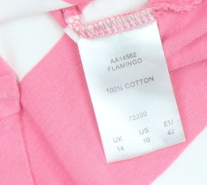 Cotton Traders Women's Pink White Striped 3/4 Sleeve Cotton T-Shirt UK 14
