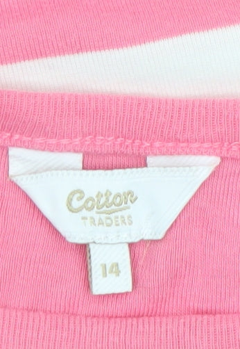 Cotton Traders Women's Pink White Striped 3/4 Sleeve Cotton T-Shirt UK 14