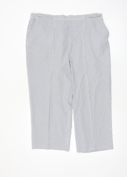 Bm Womens Blue Striped Cropped Trousers Size 16 Elastic Waist Polyester
