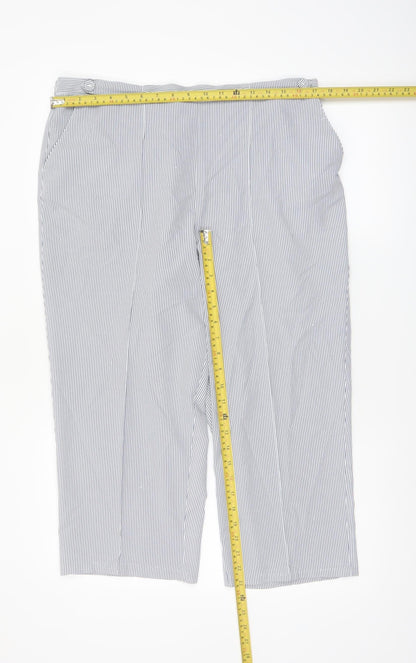 Bm Womens Blue Striped Cropped Trousers Size 16 Elastic Waist Polyester