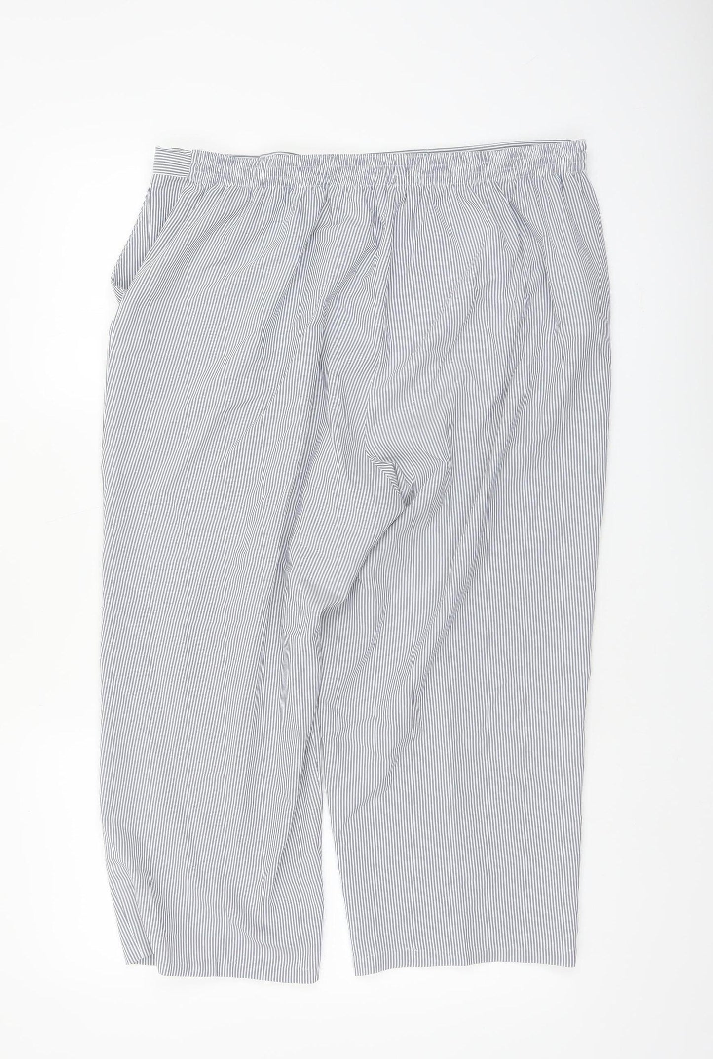 Bm Womens Blue Striped Cropped Trousers Size 16 Elastic Waist Polyester