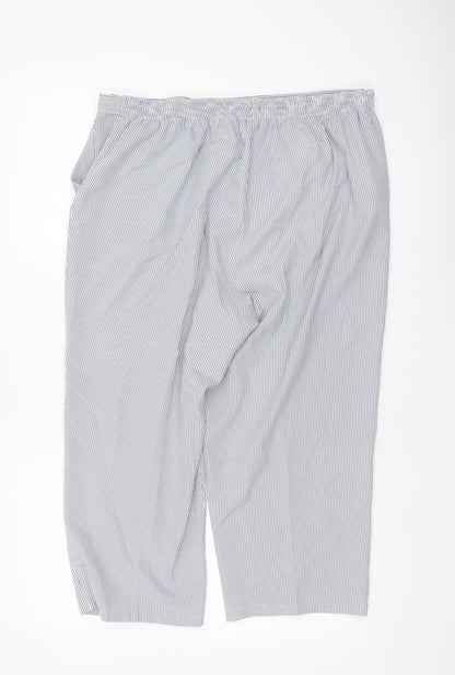 Bm Womens Blue Striped Cropped Trousers Size 16 Elastic Waist Polyester