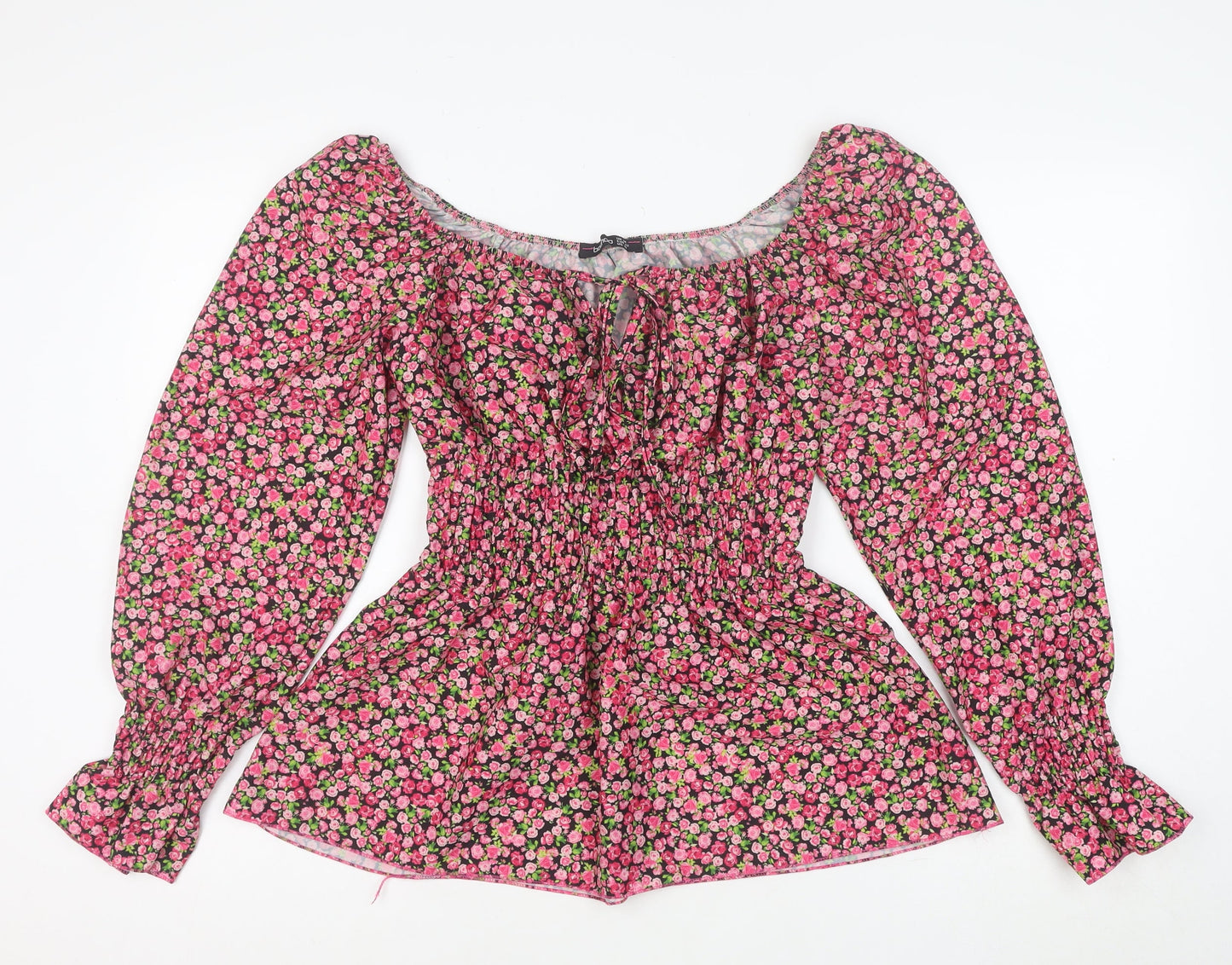 Boohoo Women's Multicoloured Floral Off Shoulder Puff Sleeve Blouse Size 14