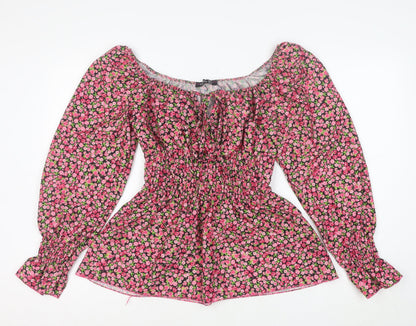 Boohoo Women's Multicoloured Floral Off Shoulder Puff Sleeve Blouse Size 14