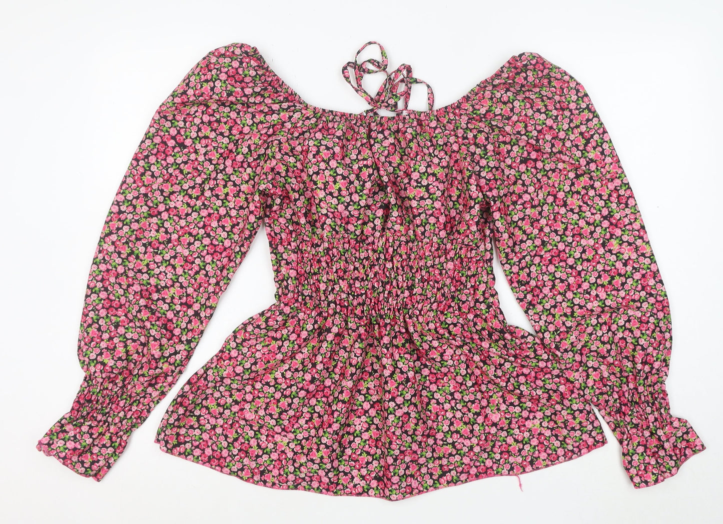 Boohoo Women's Multicoloured Floral Off Shoulder Puff Sleeve Blouse Size 14