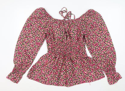 Boohoo Women's Multicoloured Floral Off Shoulder Puff Sleeve Blouse Size 14