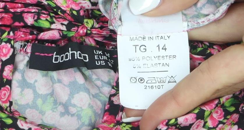 Boohoo Women's Multicoloured Floral Off Shoulder Puff Sleeve Blouse Size 14