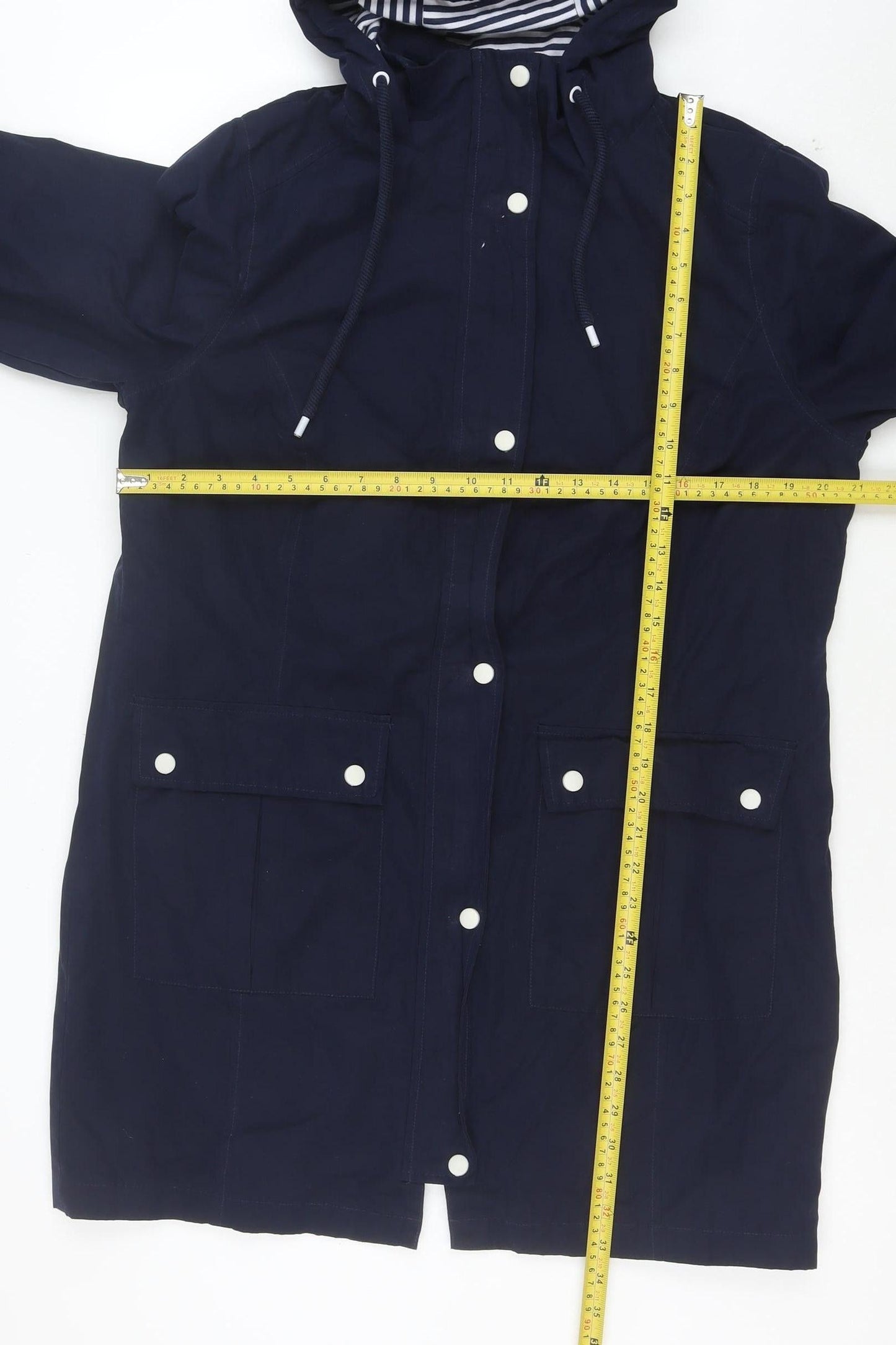 George Women’s Navy Hooded Rain Coat Size 14 Waterproof Mid-Length