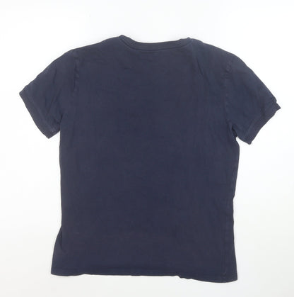 Tommy Hilfiger Men Navy Blue Short Sleeve Logo Tape Cotton T-Shirt S