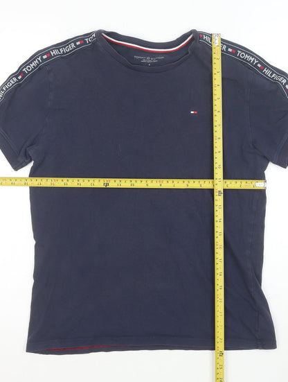 Tommy Hilfiger Men Navy Blue Short Sleeve Logo Tape Cotton T-Shirt S