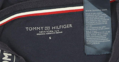 Tommy Hilfiger Men Navy Blue Short Sleeve Logo Tape Cotton T-Shirt S