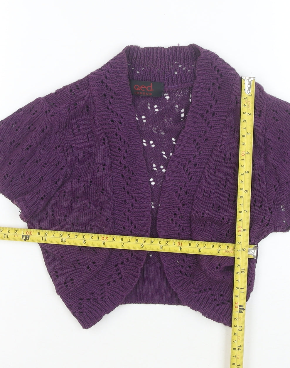 QED London Women's Purple Open Knit Short Sleeve Cardigan Size 10