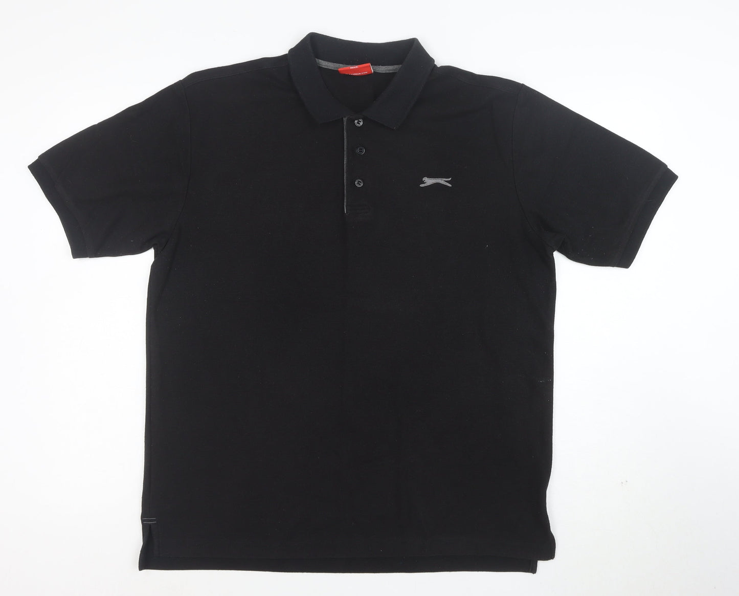 Slazenger Men's Black Cotton Polo Shirt Size L Short Sleeve