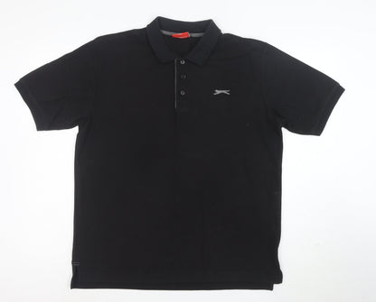 Slazenger Men's Black Cotton Polo Shirt Size L Short Sleeve