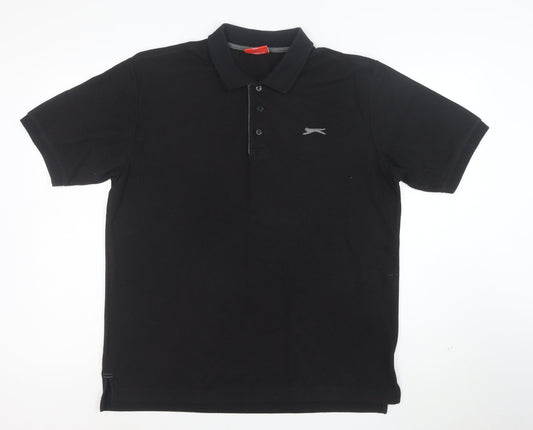 Slazenger Men's Black Cotton Polo Shirt Size L Short Sleeve