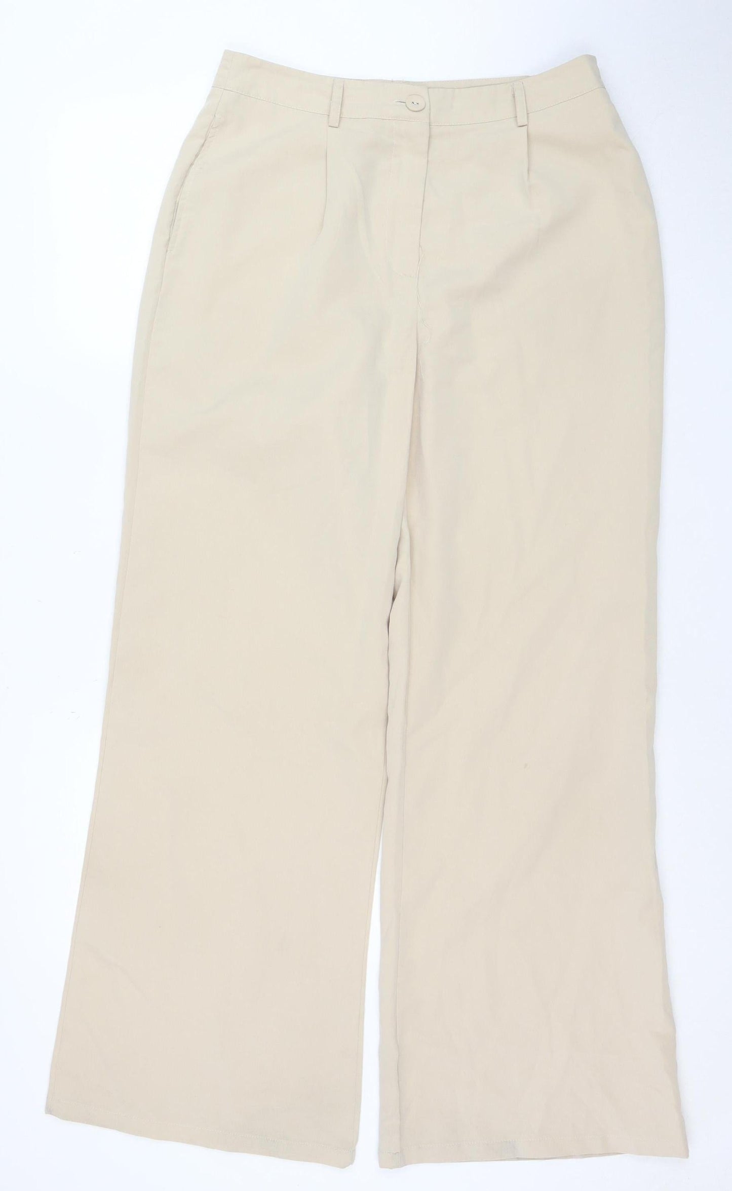 PrettyLittleThing Women’s Beige Wide-Leg Polyester Trousers Size 10