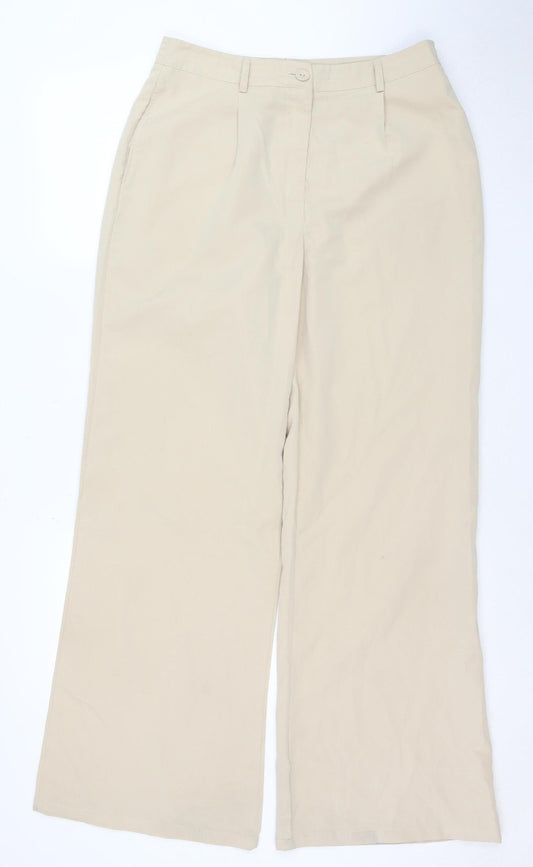 PrettyLittleThing Women’s Beige Wide-Leg Polyester Trousers Size 10