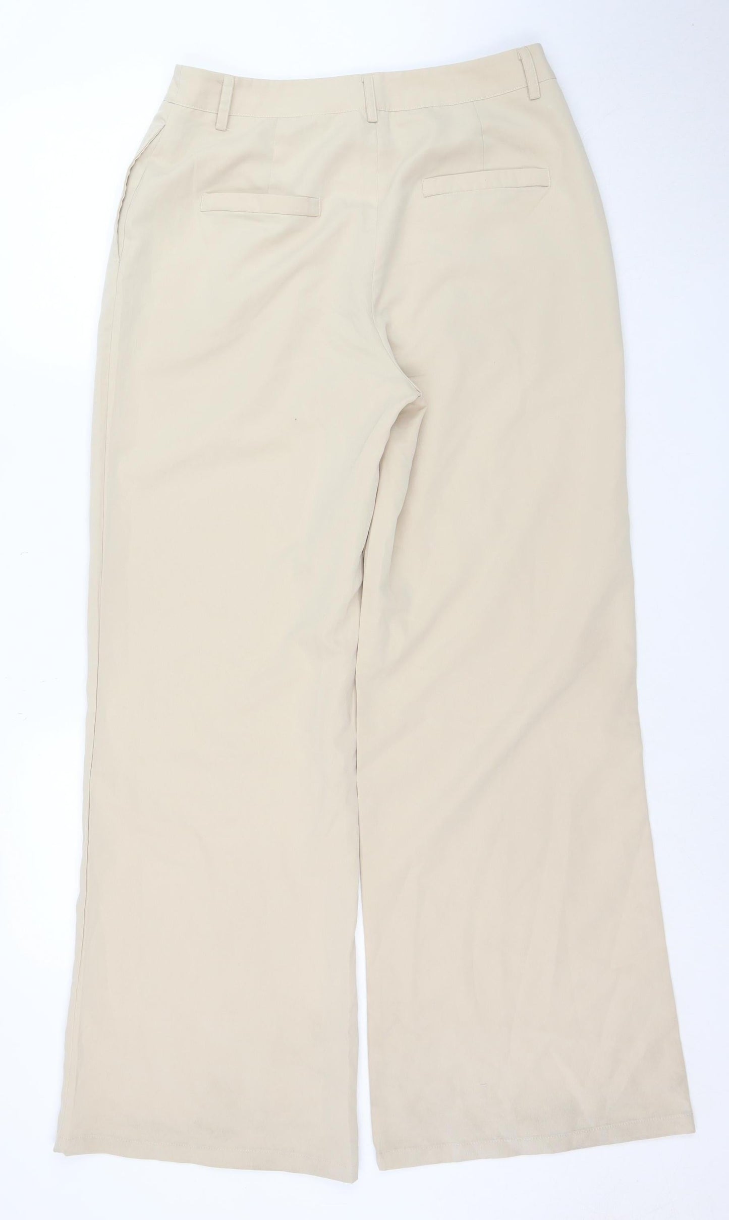 PrettyLittleThing Women’s Beige Wide-Leg Polyester Trousers Size 10