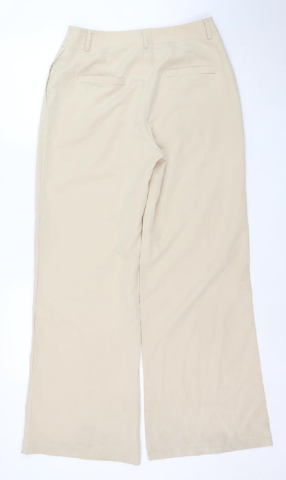 PrettyLittleThing Women’s Beige Wide-Leg Polyester Trousers Size 10