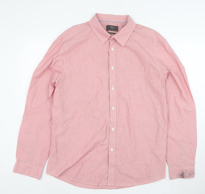 Marks and Spencer Men's Pink Button-Down Long Sleeve Cotton Shirt XL