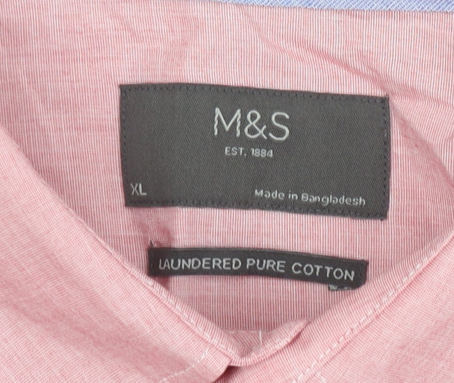 Marks and Spencer Men's Pink Button-Down Long Sleeve Cotton Shirt XL