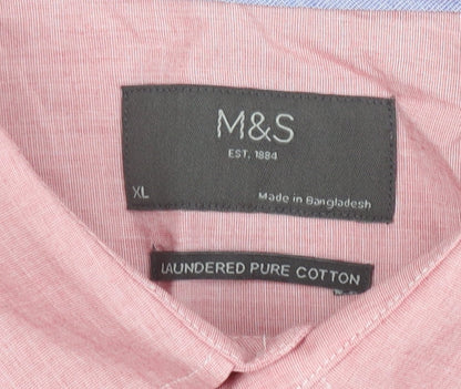 Marks and Spencer Men's Pink Button-Down Long Sleeve Cotton Shirt XL