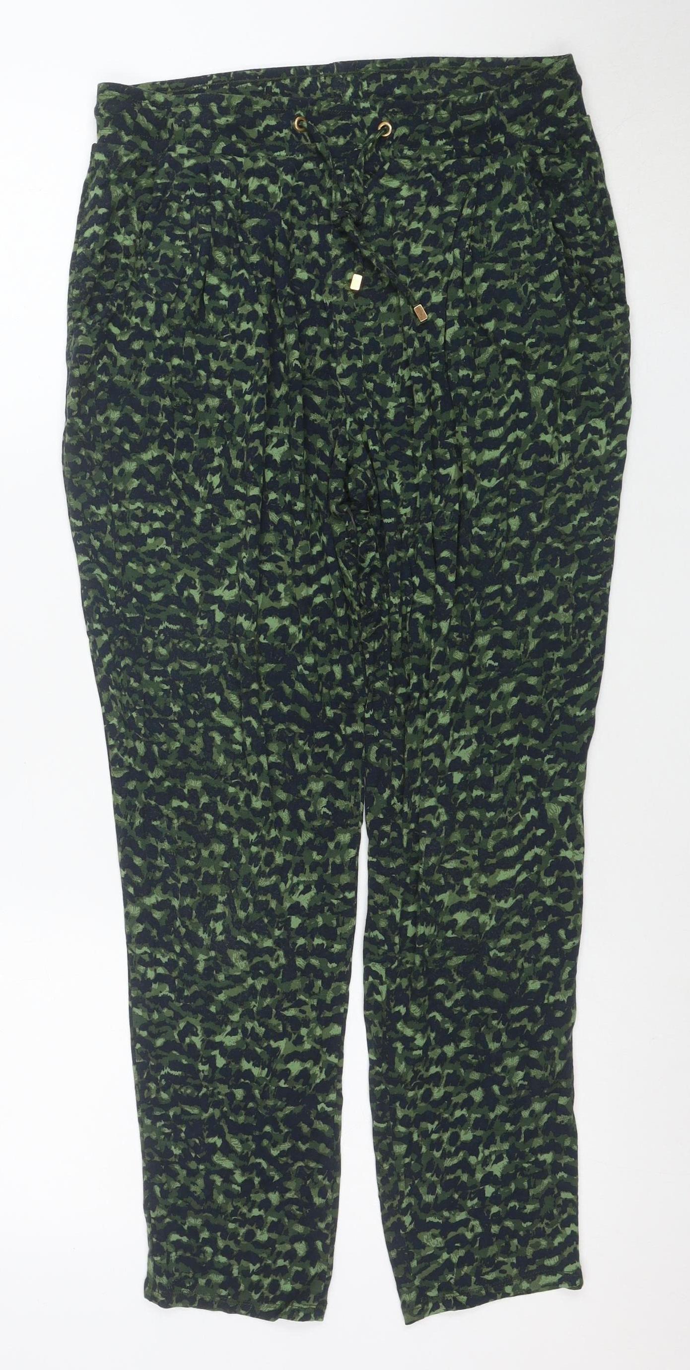 Marks and Spencer Womens Green Camouflage Viscose Jogger Trousers Size 12