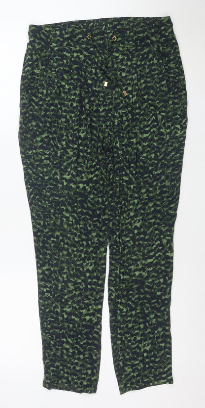 Marks and Spencer Womens Green Camouflage Viscose Jogger Trousers Size 12