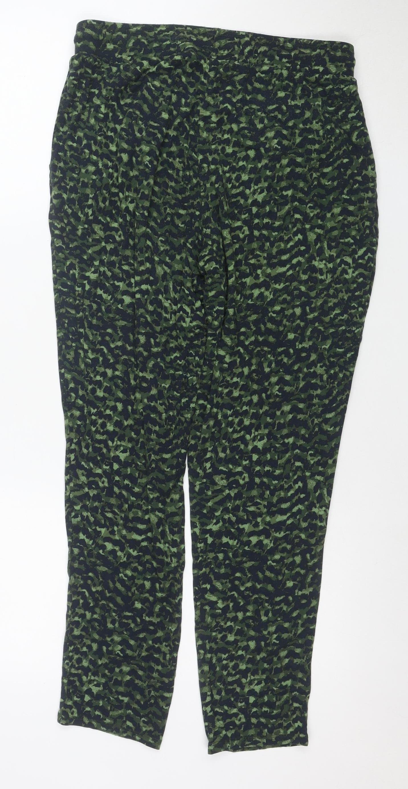 Marks and Spencer Womens Green Camouflage Viscose Jogger Trousers Size 12