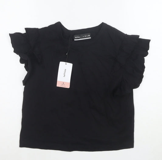 Lefties Womens Black Ruffle Short Sleeve Cotton T-Shirt Size S