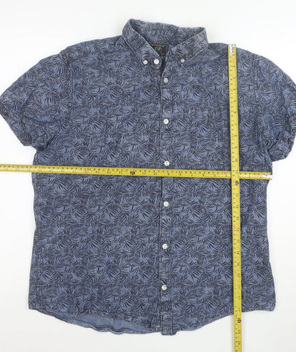 F&F Men’s Blue Cotton Short Sleeve Button-Up Shirt L