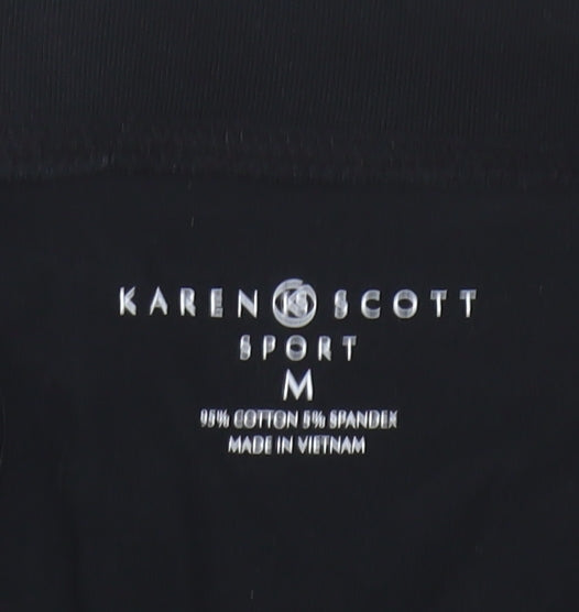 Karen Scott Women Black Capri Activewear Trousers M Cotton Stretch