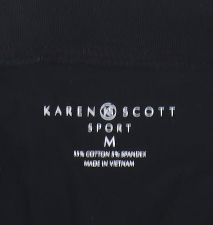 Karen Scott Women Black Capri Activewear Trousers M Cotton Stretch